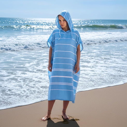 UHRMF 1pcs Cotton Turkish Towel Poncho Turkish Surf Poncho Changing Towels Wearable Beach Towel Hooded Swim Robe