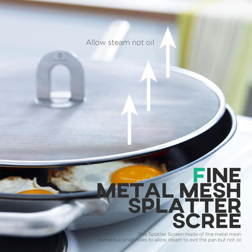 Homestia Splatter Screen for Kitchen - 304 Stainless Steel Fine Mesh Grease Splatter Guard, 13” Diameter