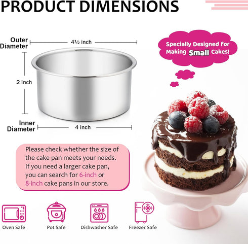 E-far 4 Inch Small Cake Pan Set of 4, Stainless Steel Mini Round Smash Cake Baking Pans, Non-Toxic & Healthy, Mirror Finish & Dishwasher Safe by E-far