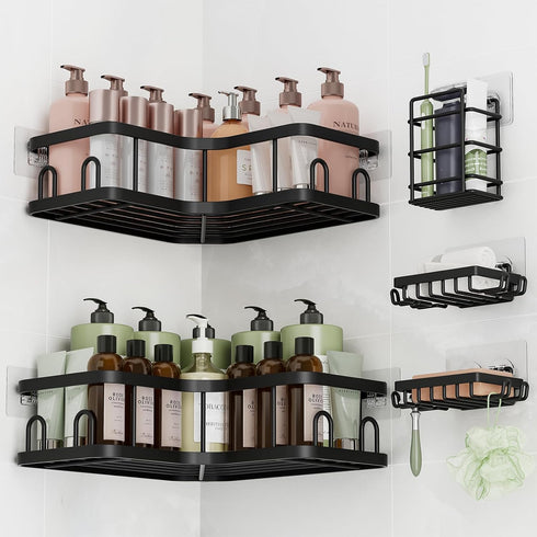 Veken Corner Shower Caddy 5-Pack, Advanced Rustproof Design, No Drilling Adhesive Shelves,