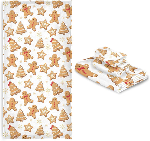 Set 3 Sets Pfrewn Gingerbread Man Towels of Christmas Winter Bathroom Towel Soft Absorbent Bath Hand Towels Washcloth
