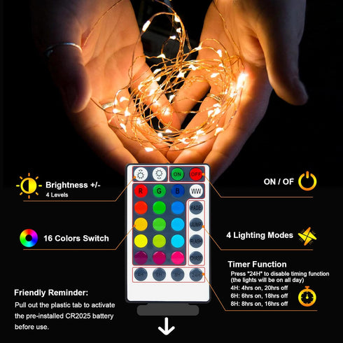 2Pack 78Ft 240LED, Battery Fairy Lights, Total Battery Operated Fairy Lights with Remote and Timer, RGB Color Changing