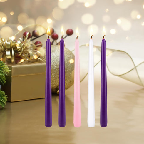 Mega Candles 5 pcs Unscented Christmas Advent Candles Set, Hand Poured Premium Wax Taper Candle 10 Inch