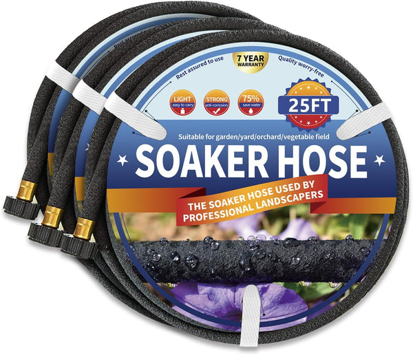 3 Pack Soaker Hose 25 FT, 1/2 Diameter Heavy Duty Soaker Hoses