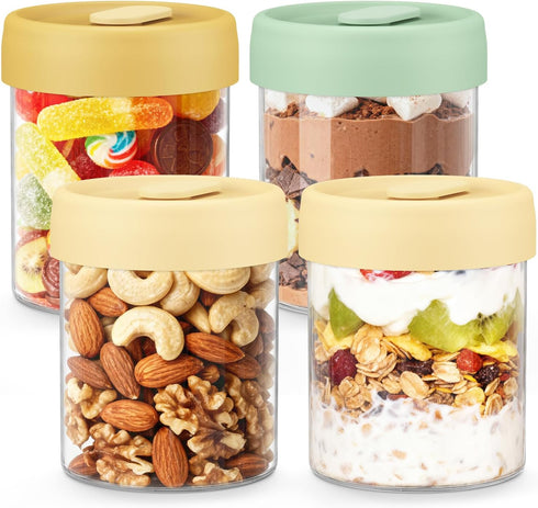 Hotbird 4-Pack Overnight Oats Containers with Lids, 14oz Glass Mason Jars for Overnight