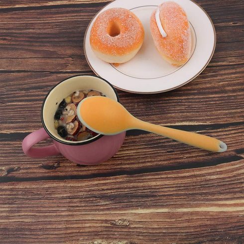 uxcell Silicone Dinner Spoon Table Spoon Dessert Spoon Utensils for Kitchen Restaurant Orange