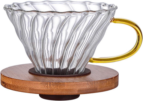 Gute Glass Coffee Dripper/Filter - Cone Glass Pour Over Coffee Dripper with Bamboo Stand for 1-4 Cups
