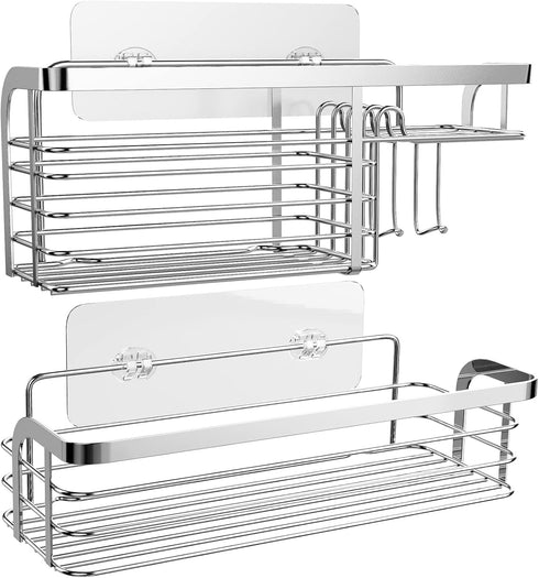Adhesive Shower Caddy 2 Pack, No Drilling Stainless Steel Bathroom Organizer Shelf for Shampoo Holder, Silver