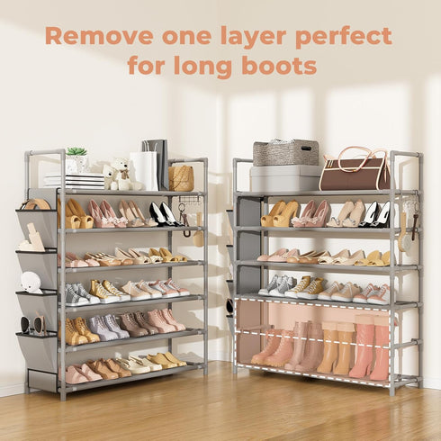 6 24-30 Closet, LANTEFUL Tier Shoe Rack Storage for Pairs Shoe and Boot, Shoe Organizer with Hook and Side Pocket Free