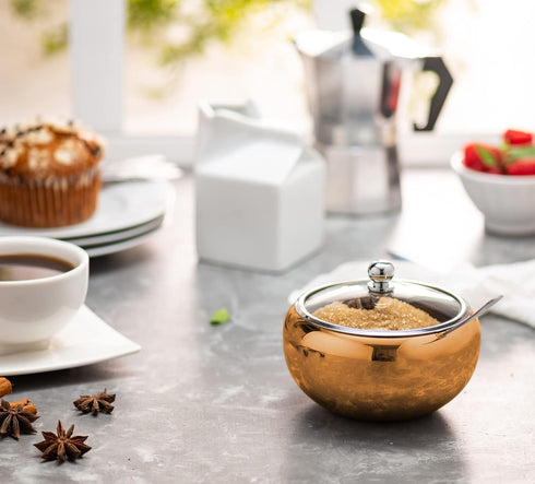 KooK Sugar Bowl, Sugar Bowl with Lid and Spoon, Sugar Container with Lid, for Salt, Coffee, Holds 2 Cups, Dishwasher Safe, Copper, 16 Oz by KooK