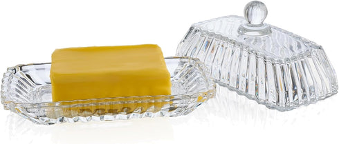 Countertop Clear Glass Butter Dish with Lid for - Refrigerator Door Shelf, Glass Butter Keeper Container, Butter Holder
