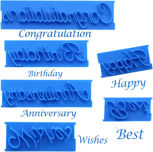 Fdit 6Pcs DIY Handwritten Letter Cake Mould, Blue Baking Stamp Tools for Bakery Supplies.