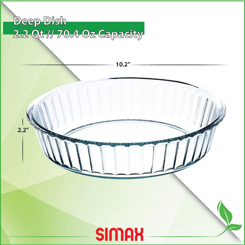 Simax Glass Pie Pan for Baking, Deep Round Dish for Apple, Pumpkin, Holiday Pies, 10.25 Inch