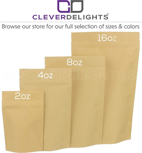 CleverDelights Kraft Stand Up Pouches - 8oz, 100 Pack, 6" x 9" x 3"