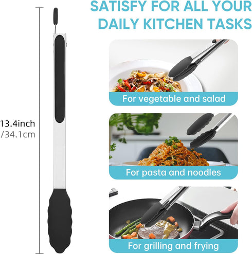 Maywe Tanso 12-Inch Heat Resistant Kitchen Tongs, Silicone Tips, Stainless Steel Locking Food Tongs for BBQ, Cooking,