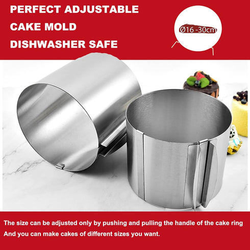 Cake Ring Adjustable Extra High 15cm - Stable Stainless Steel Baking Ring - Cake Ring with Precise Scaling Inside