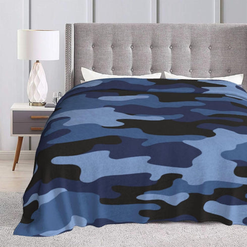 Perinsto 60"X50" Camouflage Blue Throw Blanket Ultra Soft Warm All Season Military Camo Decorative Fleece Blankets