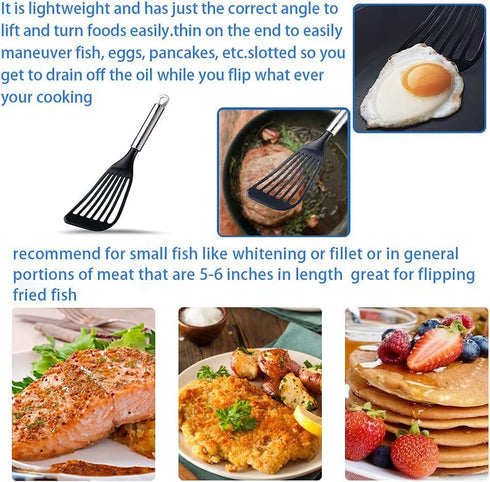 KSENDALO Thin Kitchen Spatula Turner for Egg, Fish, Slotted Flexible Plastic Spatula for Nonstick Cookware, Ideal