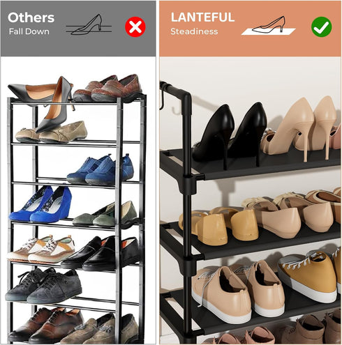 6 Closet 5 LANTEFUL Tier Shoe Rack for Shoe Organizer with Hooks, Long Shoe Shelf Storage for Shoe and Boot Stackable