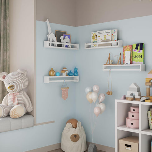 Heimlove 24 inch Set 3 Nursery Floating Shelves, Solid Wood Nursery Book Shelves for Wall, Bookshelf for Kids, Wall