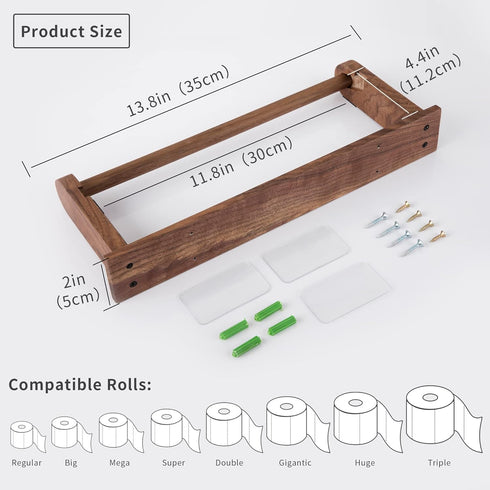 Wood-Paper-Towel-Holder-Under-Cabinet-Kitchen-Handmade - Wall Mounted/Adhesive No Drill Sturdy Roll Hanging Organizer