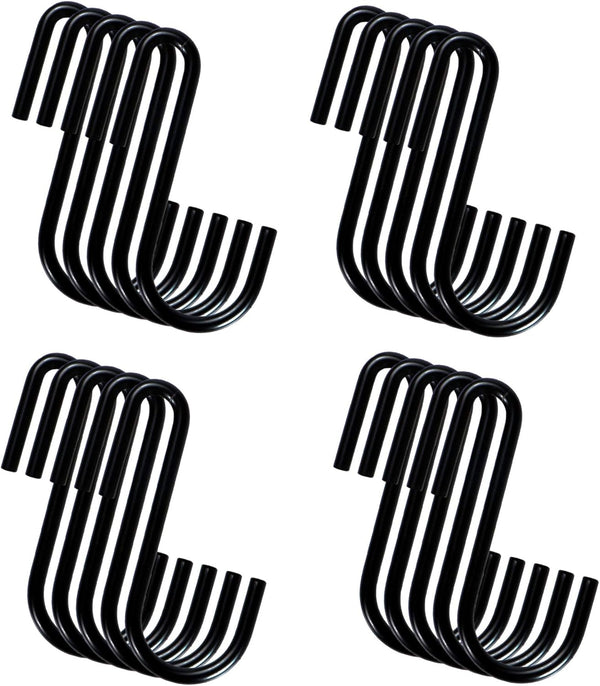 YourGift 20 Pack Heavy Duty S Hooks - 4 Inch Black S Shaped Hooks for Kitchen, Bathroom, Bedroom