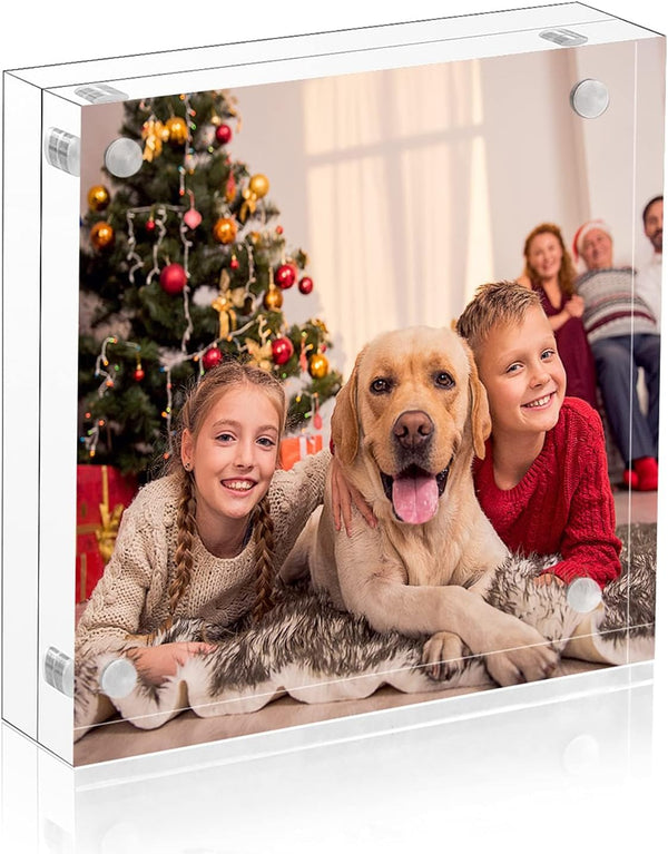 NIUBEE 4x4 Picture Frame, Acrylic Photo Frame, 20% Thicker Block, Double Sided Magnetic Frames
