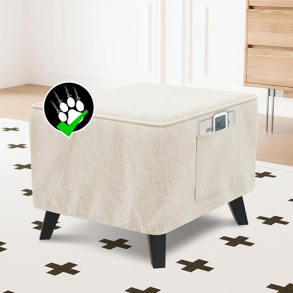 H.VERSAILTEX Thick Ottoman Cover Durable Linen Look Storage Ottoman Slipcover Footrest Stool
