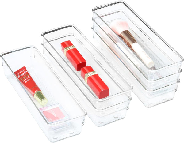 ihomecooker 6 Set Clear Plastic Junk Drawer Organizer, 9'' x 3'' for Kitchen and Vanity