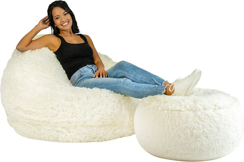 Air Candy 200 lb Mongolian Faux Fur Inflatable Ottoman Plush Footrest & Extra Seat for Dorm, Bedroom & Vanity Portable