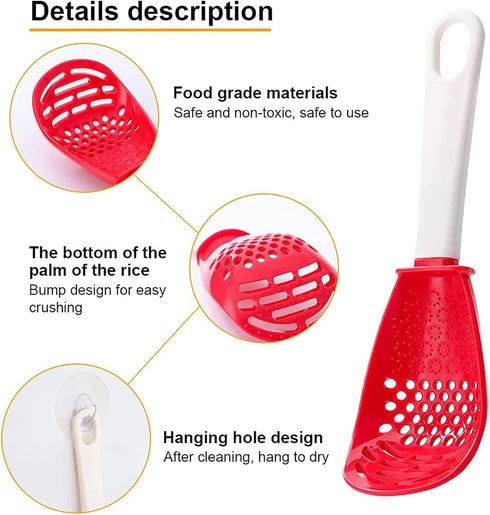 6in1 Multifunctional Kitchen Cooking Spoon- Kitchen Gadgets Strainers for egg yolk Separator- Grater Masher- Colander Skimmer Scoop- for Mashing, Grating, Draining, Heat Resistant (3Pcs red) by Cupid's Arrow