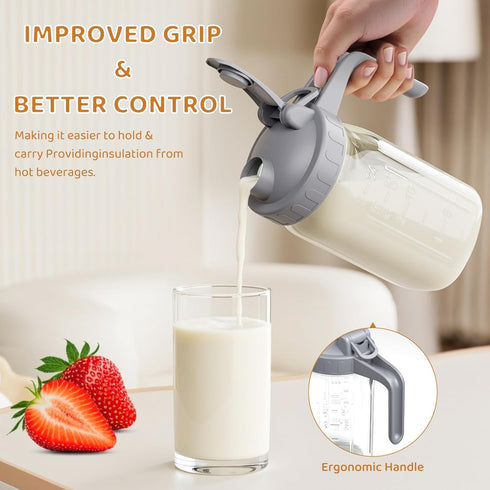 32oz OneDream Breast Milk Pitcher Glass Pitcher with Lid, Formula Pitcher Leakproof Drip-Free Spout, Wide Mouth Mason