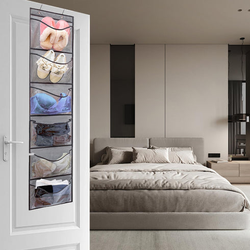 2 Pack Over the Door Shoe Organizer Hanging Shelves for Closet, 6 Large Pockets, Stuffed Animals Holder