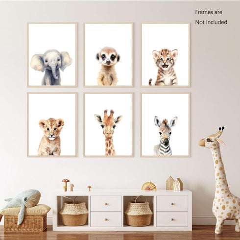 Set 6 8x10in Wodkwq Nursery Wall Art Safari Animal Canvas Prints Baby Girl Boy Room Decor Poster Pictures Cute Jungle