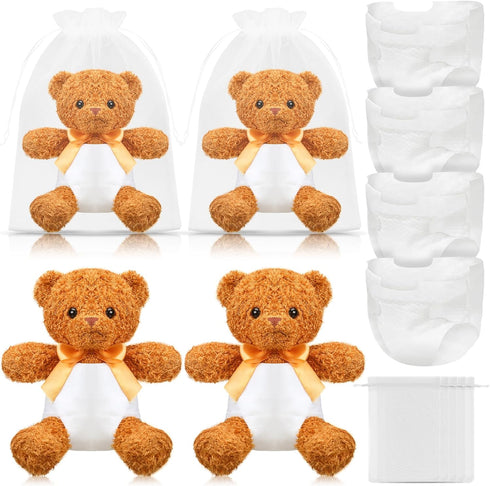Seenelling 4 Sets Bear Blindfolded Diaper Changing Coed Baby Shower Games Kit Baby