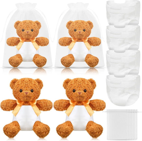 Seenelling 4 Sets Bear Blindfolded Diaper Changing Coed Baby Shower Games Kit Baby