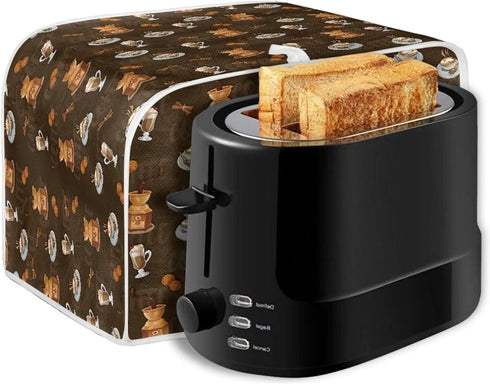 Toaster Dust Cover for 2 Slice Microwave Oven, Stain Resistant Kitchen Appliance Cover with Handle, Coffee Dessert Brown