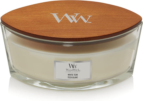WoodWick Candle, Wax, White Teak, Ellipse Shape