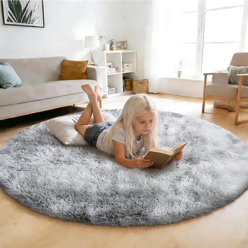 Tie-Dyed Fluffy Round Rug,Soft Area Rugs for Girls Room,Shaggy Rugs 6'X6' for