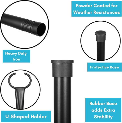 BIRDROCK HOME 9ft Pack 2 String Light Poles - Weather Resistant Metal Posts for Hanging String Lights Fence Posts