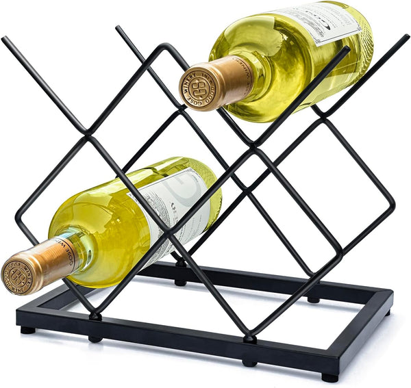Small Wine Racks Countertop, 5 Bottle Capacity, Modern Black Metal Wine Bottle Holder for Home Kitchen Bar