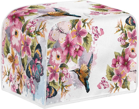 Bird Flowers Painting Toaster Cover 2 Slice Kitchen Appliance Covers Washable Bread Maker Oven Covers