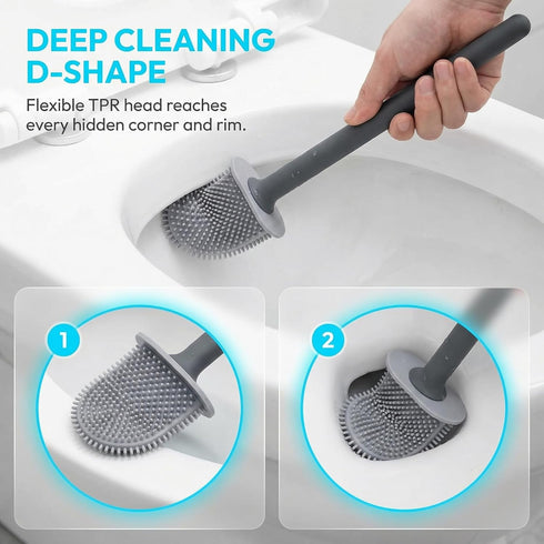 RV Silicone Toilet Brush with Holder, Toilet Bowl Brush for RV Travel Trailers/Campers, Anti-Drip Anti-Roll Compact