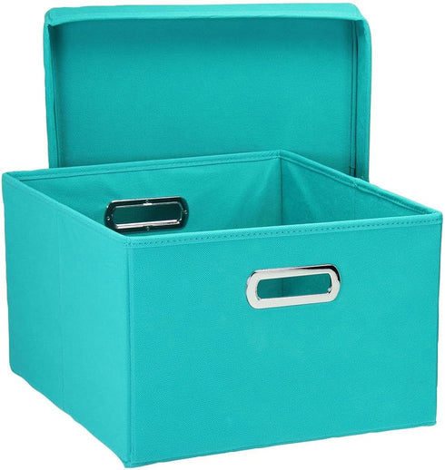 Household Essentials Fabric Storage Boxes, Aqua, with Lids and Handles