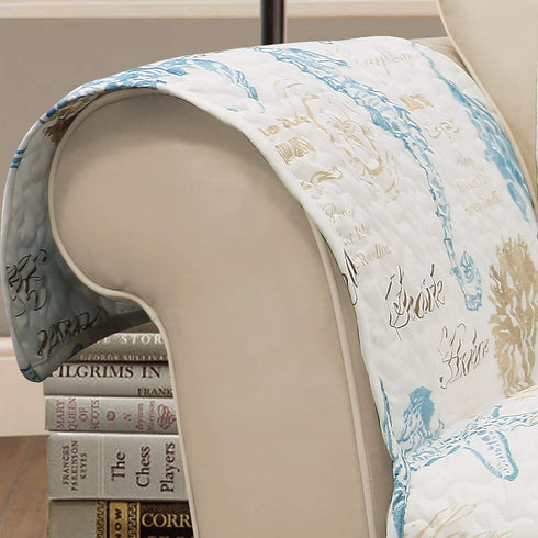 71" 75" Lush Decor Harbor Life Furniture Protector, Arm Chair, W x L, Blue & Taupe - Chair Cover - Nautical - Armchair