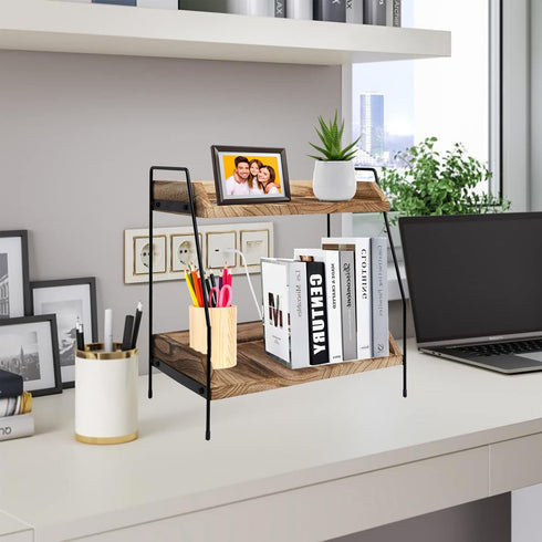 Coffee Bar Accessories and Organizer, 2 Tier Wood Coffee Tray for Bathroom Counter, Kitchen, Coffee Lover