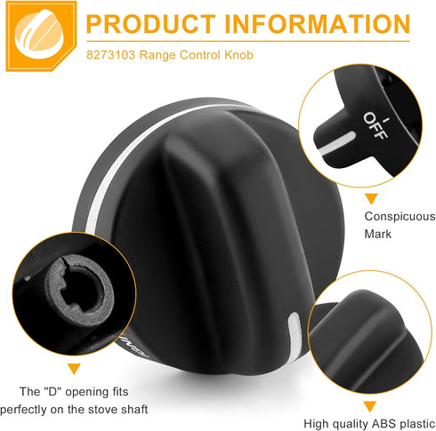 AMI PARTS 8273103 Gas Range Stove Knobs, Fit for Whirlpool, 4-Pack, Black