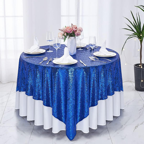 Hahuho 50x50 inch Royal Blue Square Sequin Tablecloth, Glitter Tablecloth for Bridal Shower, Birthday, Wedding, Dessert