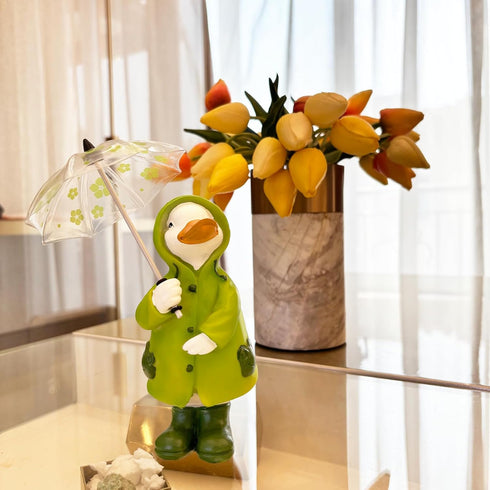 Duck Statue for Holding Umbrella - Hand Painted Resin Figurine, Creative Craft Gift for Kids and Women, Decorative