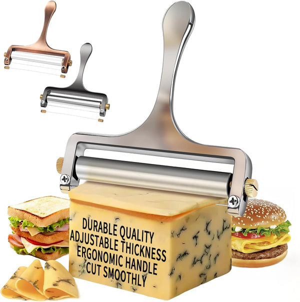 TOPULORS Wire Cheese Slicer, Stainless Steel Handheld Cheese Cutter for Mozzarella, Cheddar, Gruyere, with 1 Extra Wire